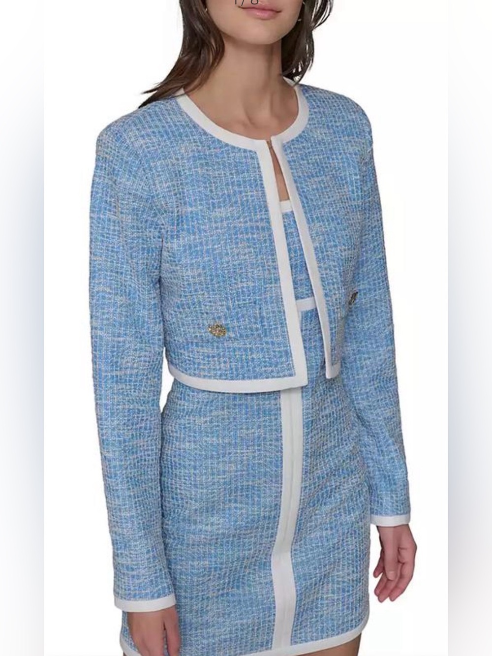 NWT Karl Lagerfeld Blue & White Cropped Tweed Jacket – Size 6